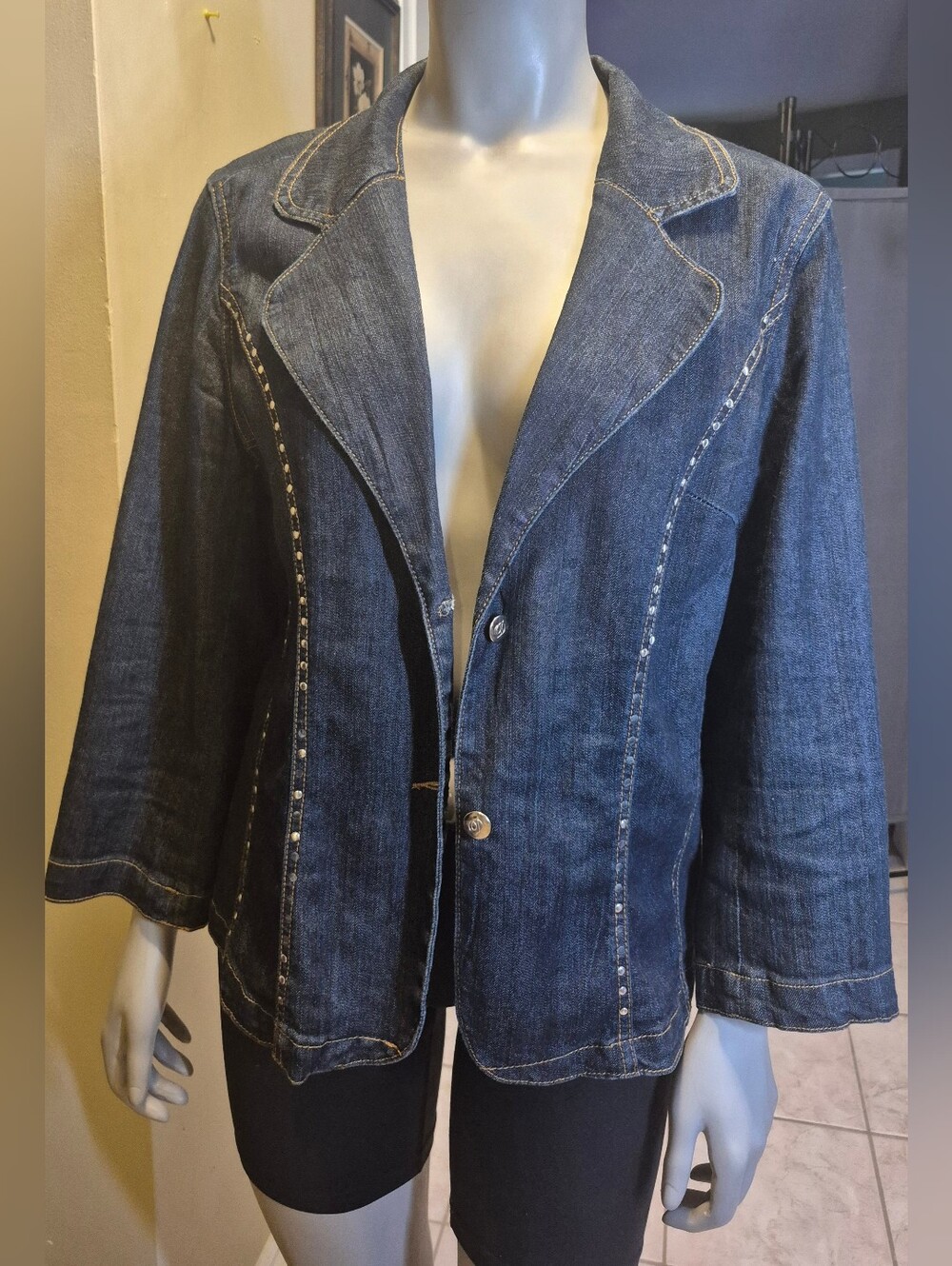 Women's Dark Blue Denim Blazer Jacket